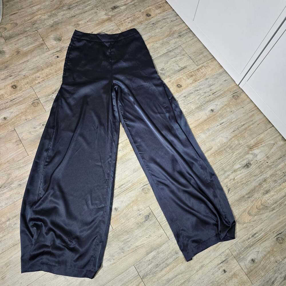 bishop + young Navy Blue Satin Wide Leg Pants Size S